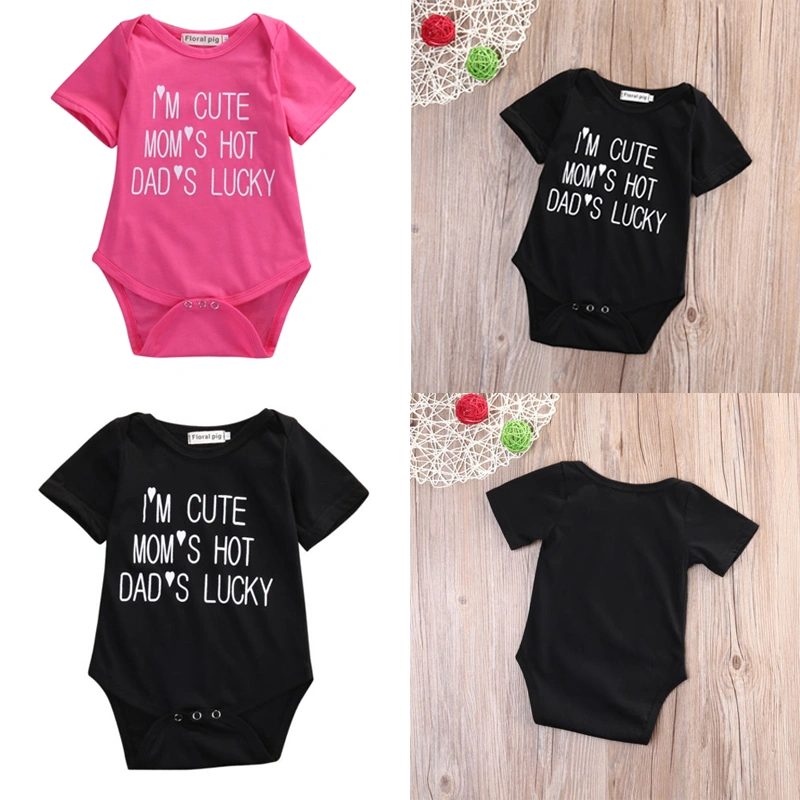 Baby Boys Girls Short Sleeve Romper Round Neck Letter Print Bodysuit