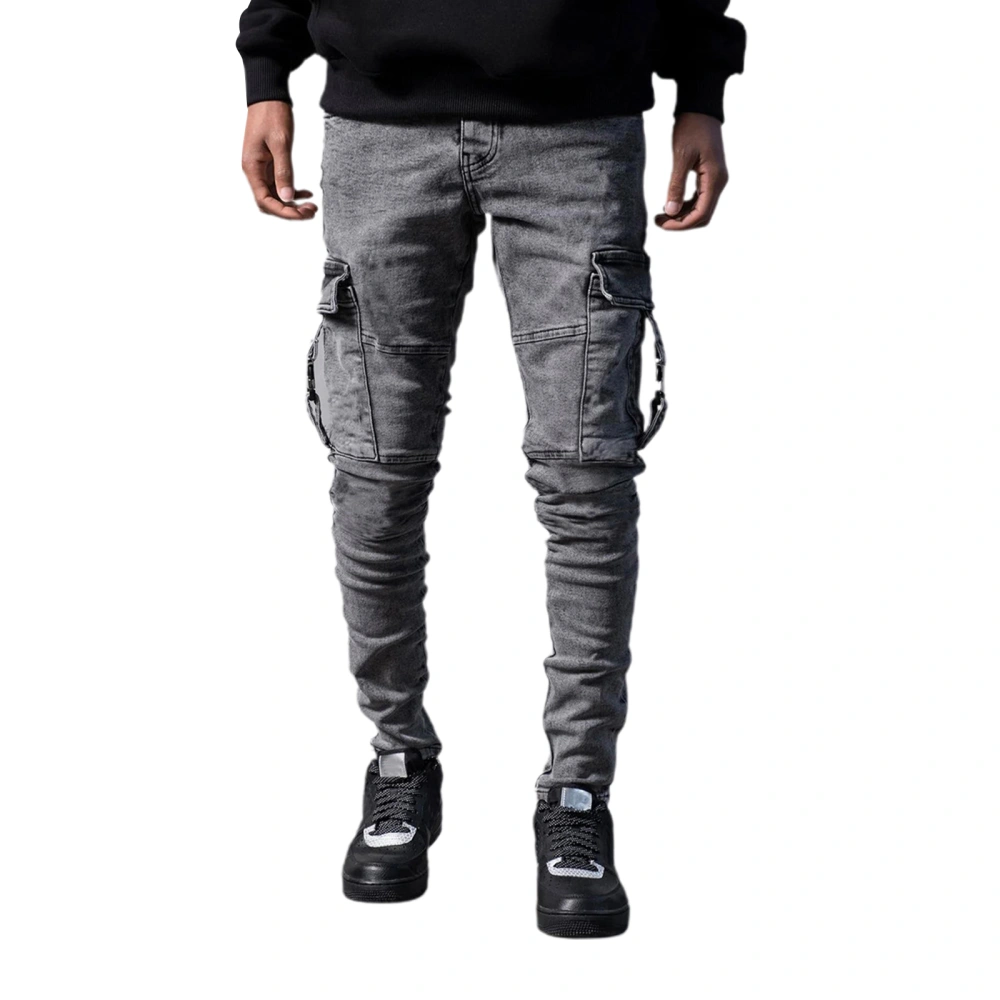 Men Slim Fit Jeans Fashion Washed Cargo Denim Pants with Pockets