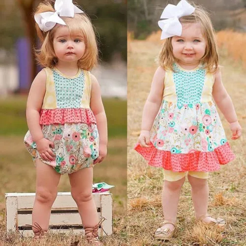 Baby Girl Sister Matching Clothes Sleeveless Romper or Top Polka Dot Shorts