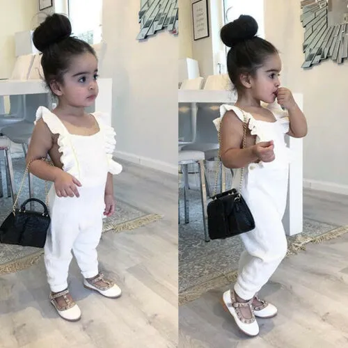 Toddler Kids Girl Summer Romper, Solid Backless Ruffled Bodysuit