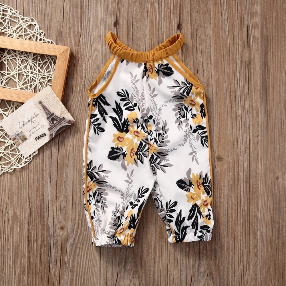 Baby Girls Jumpsuit, Floral Pattern Sleeveless Loose One-Piece Jumpsuit