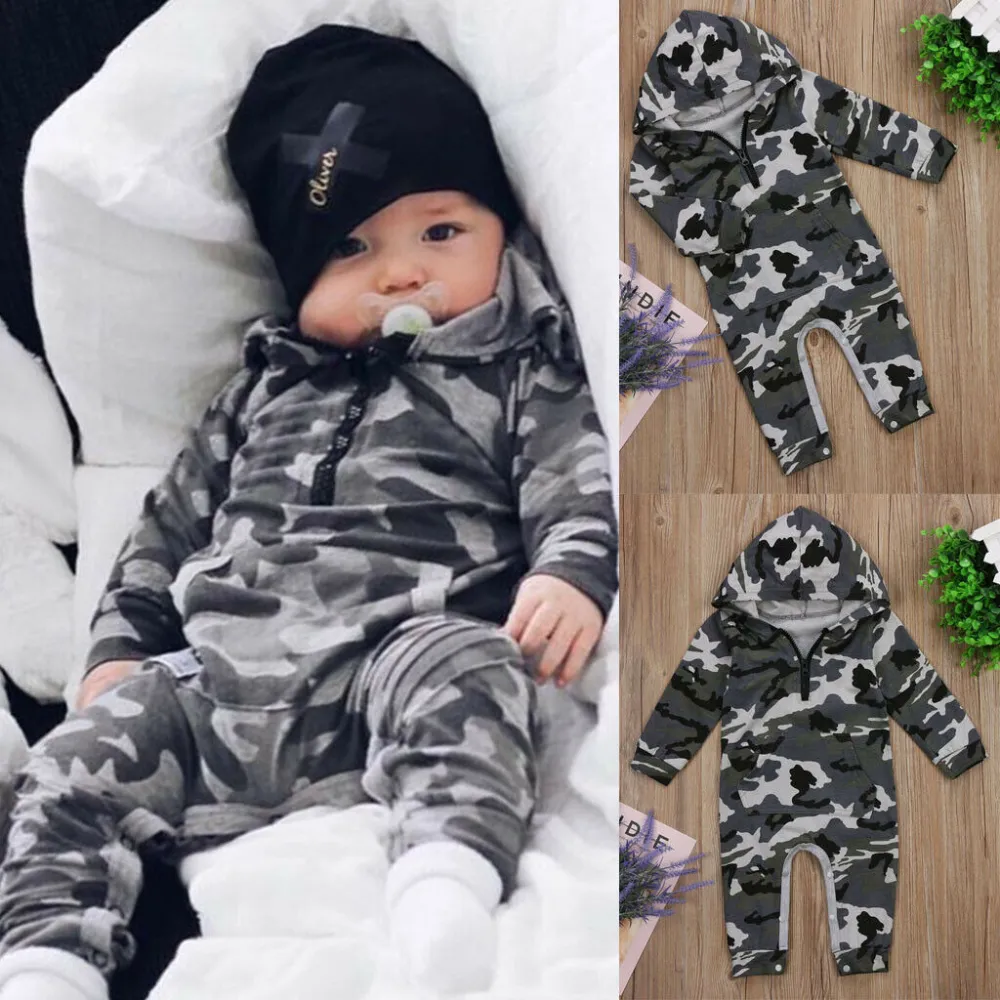 Boy Camouflage Romper, Long Sleeve Jumpsuit, One-piece Playsuit