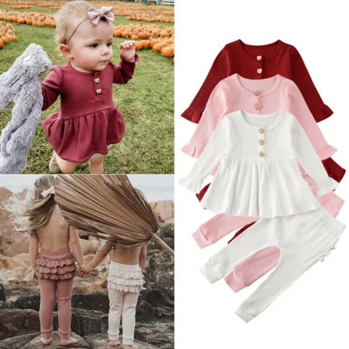 Baby Girl Knitted Clothing Set, Flare Sleeve Top+Ruffles Leggings Outfit