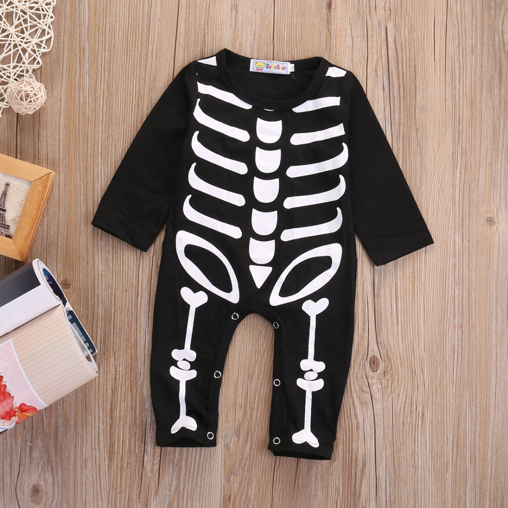 Newborn Baby Halloween Costume Long Sleeve Skull Print Black Romper