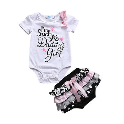 Baby Girls Letter Print Romper+Multi-Tulle Ruffle Bowknot Shorts