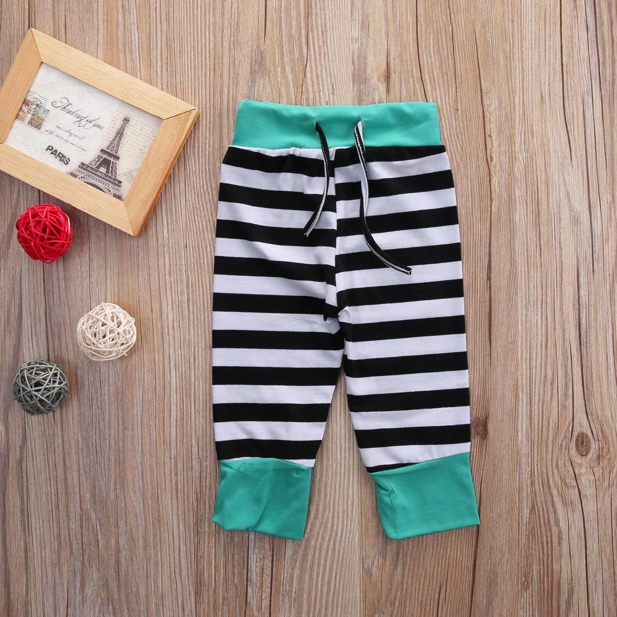 Baby 3PCS Outfit Set, Letter Printed Romper, Long Striped Pants, Beanie Hat Set