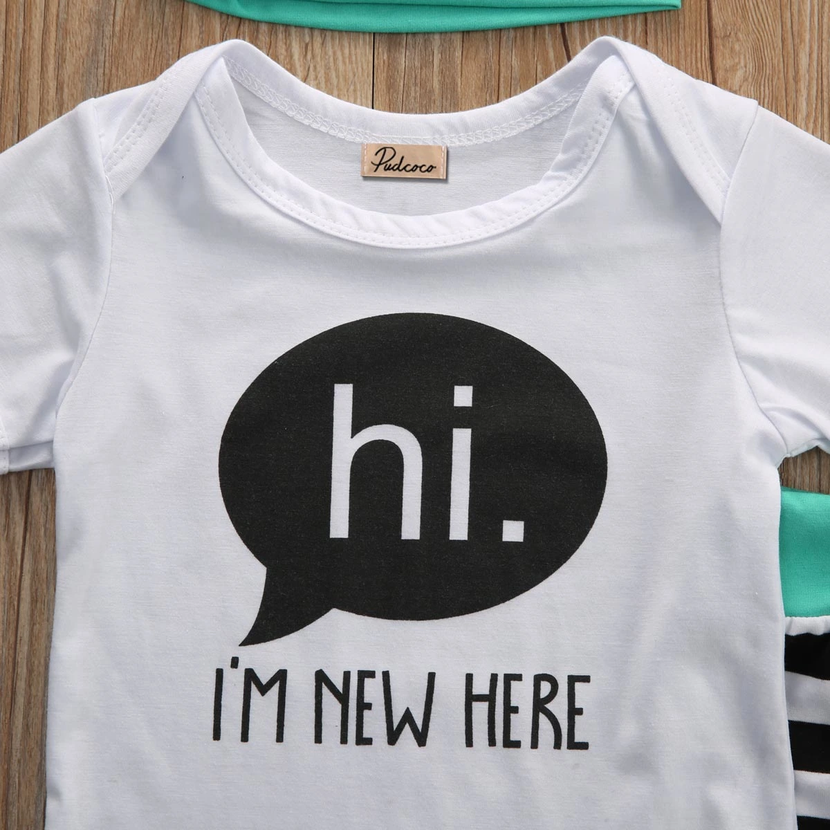 Baby 3PCS Outfit Set, Letter Printed Romper, Long Striped Pants, Beanie Hat Set