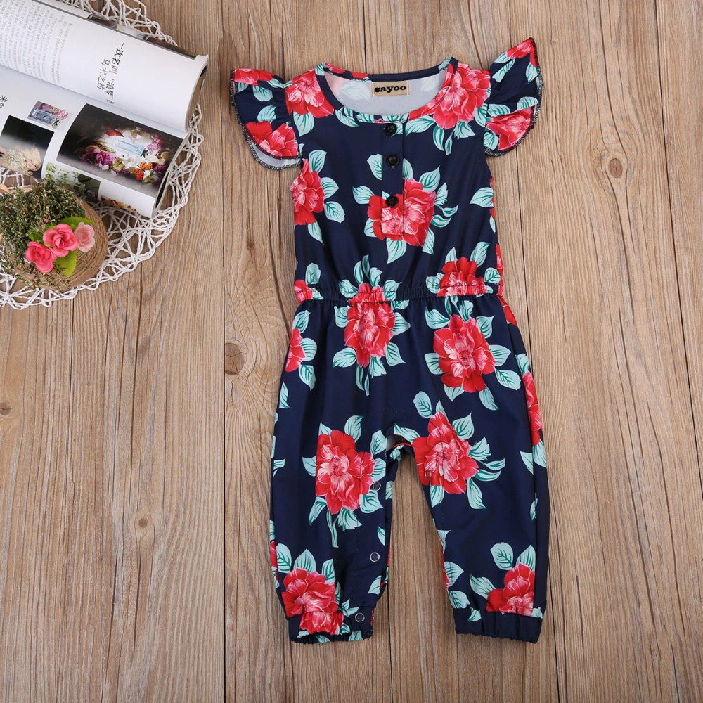 Summer Kids Girl Bodysuit, Fly Sleeve Floral Long Pants Jumpsuit