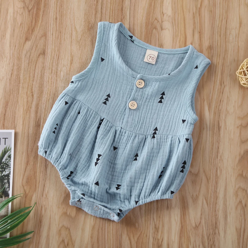 Newborn Baby Girl Boy Romper Sleeveless Star Print Button Bodysuit