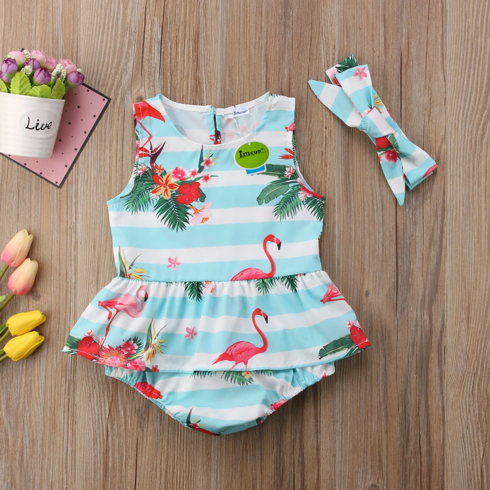 Newborn Baby Girls Summer Romper, Flamingo Sleeveless Zipper Romper+Bow Headband