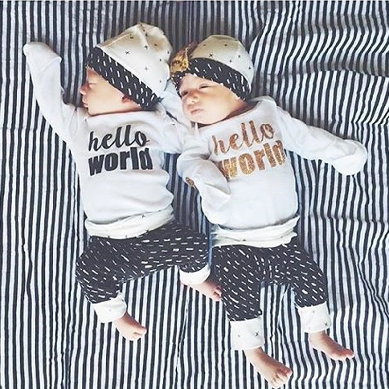 Newborn Baby Girl Boy Clothes Set Romper + Pants + Sequin Bow Hat