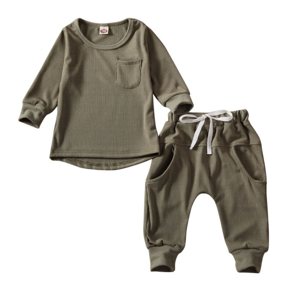 Unisex Baby's 2Pcs Clothes Sets Long Sleeve Tops Drawstring Pants Set