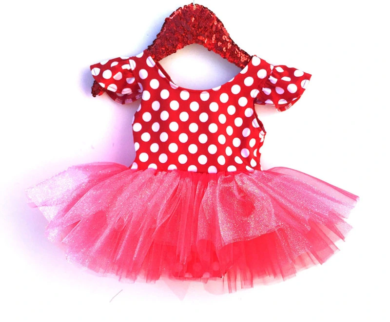 Girls Polka Dot Romper Short Sleeve Tulle Tutu One-Piece Bodysuit