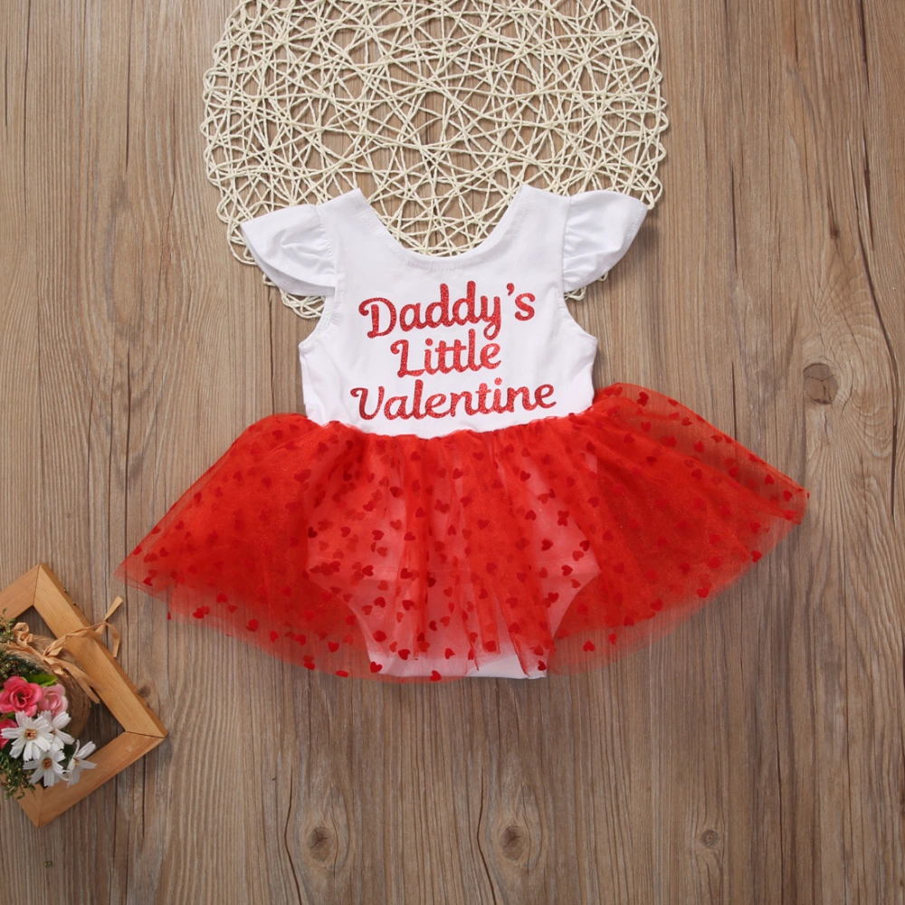 Girls Romper Tutu Dress, Fly Sleeve Heart Letter Print Bodysuit