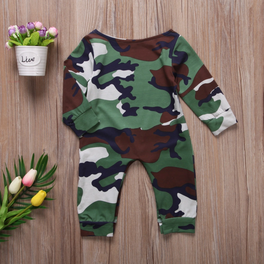 Newborn Girls Bodysuit, Long Sleeve Camouflage Off-Shoulder Jumpsuit