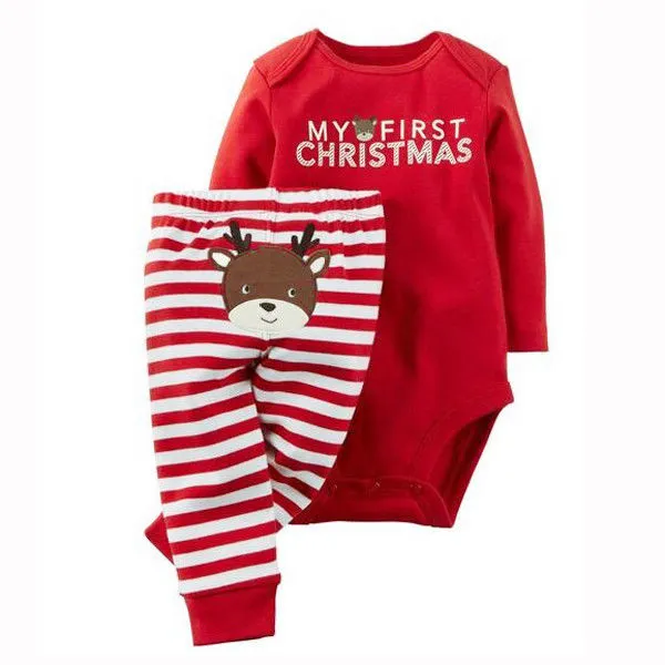 Baby 2Pcs Christmas Clothes Set Long Sleeve Romper Long Pants Xmas Outfits