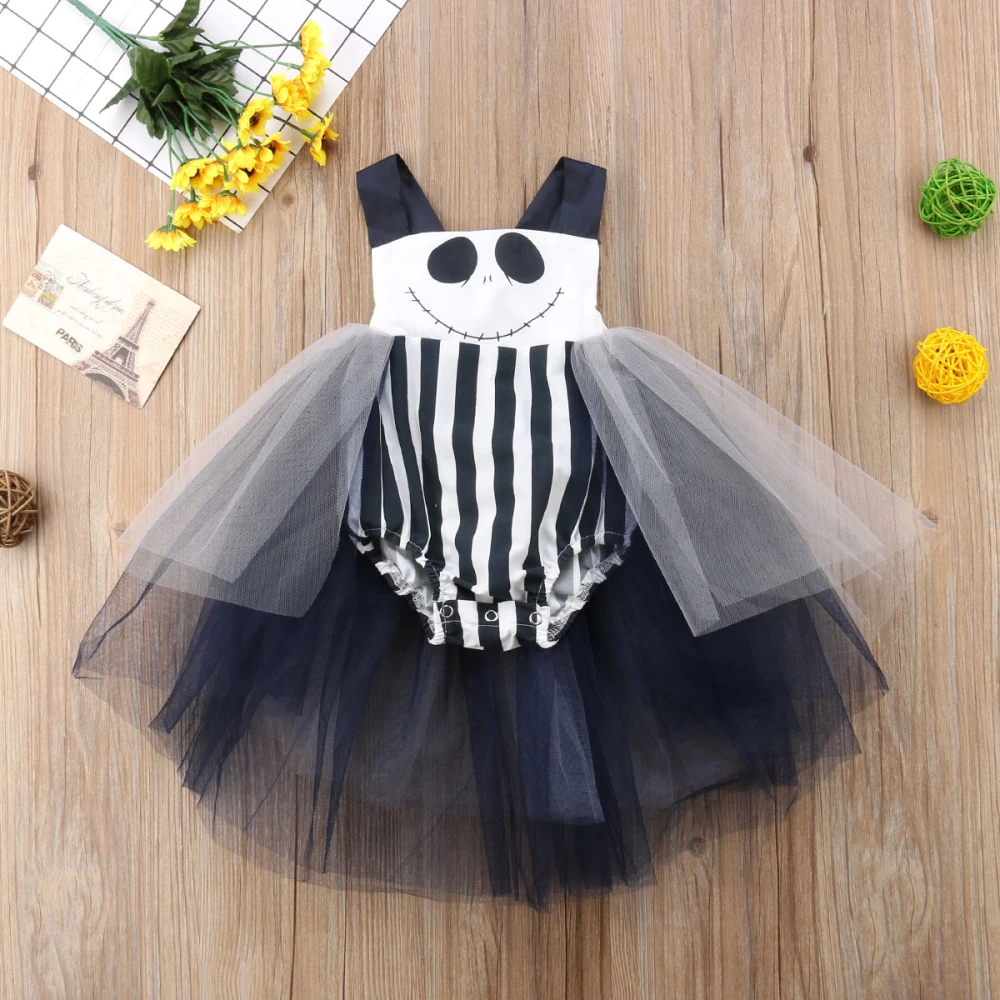 Baby Girls Romper Cartoon Striped Smiley Print Tutu Tulle Dress