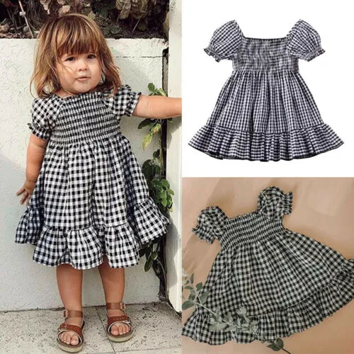 Kids Girls Plaid Beach Dress, Lovely Knee Length Baggy Dress