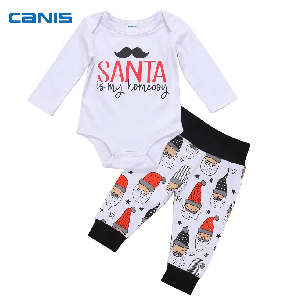 2Pcs/Set Newborn Baby Boy Girl Letter Long Sleeve Romper + Santa Long Pants