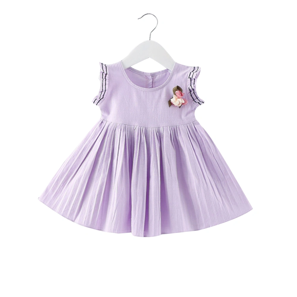 Baby Girls Sleeveless Ruffle Dress Round Neck High Waist 3D Flowers Dress