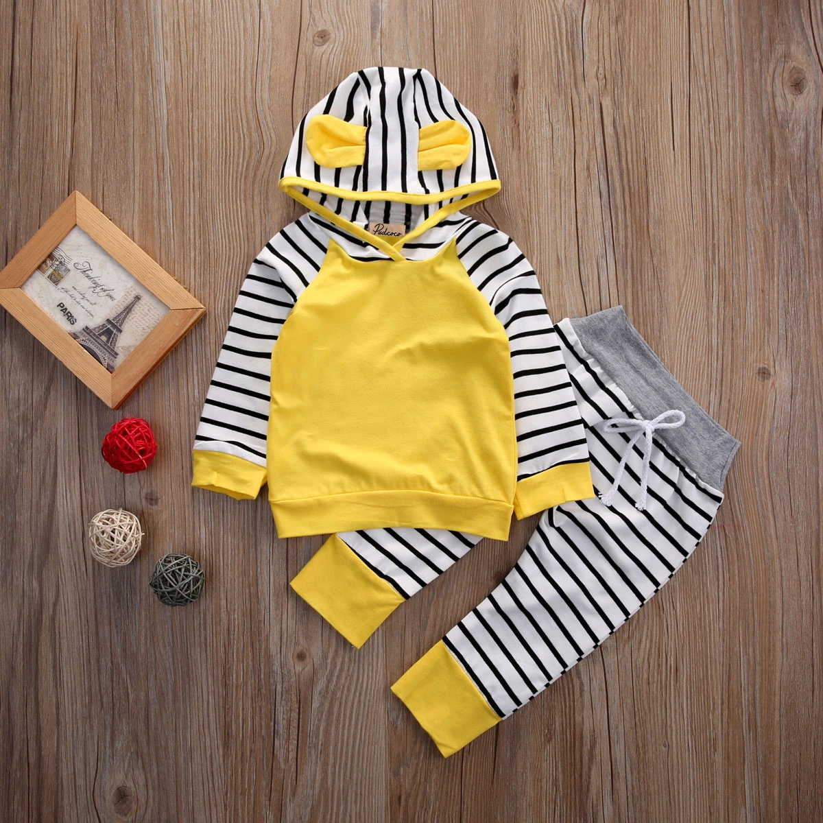 Baby Boy Girl Strip Print Hoodie Sweatshirt Top +Long Pant Outfit Sets
