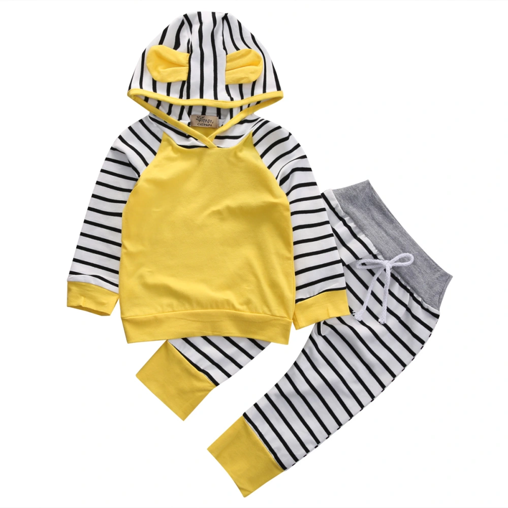 Baby Boy Girl Strip Print Hoodie Sweatshirt Top +Long Pant Outfit Sets