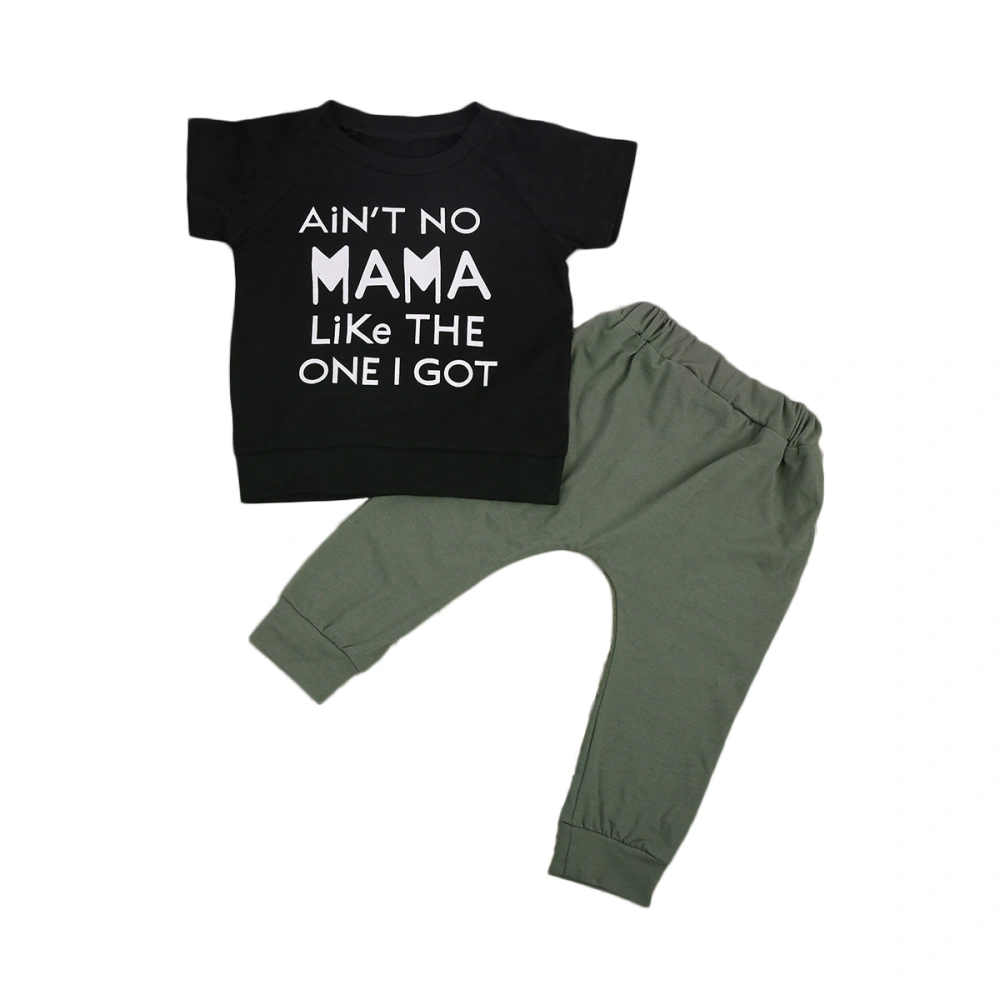 Baby Boy's Short Sleeve Round Neck Letter Print T-Shirt + Solid Color Pants