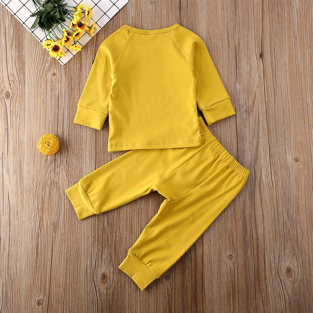 2Pcs Infants Autumn Loungewear, Solid-Color Long-Sleeves T-Shirt + Casual Pants