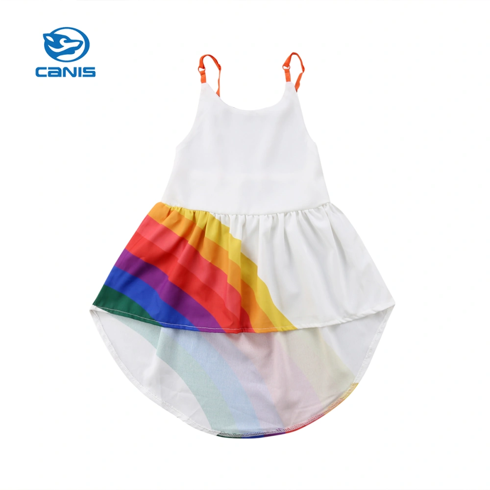 Girls Summer Dress, Rainbow Print Strap Dress, Party Backless Dress