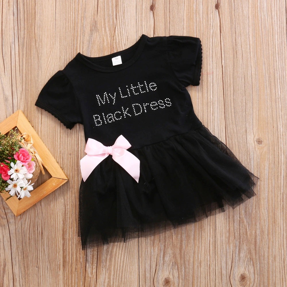 Baby Girl Dress Letter Print Short Sleeve Mesh Stitching Gown