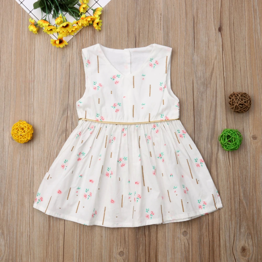 Baby Girl's Dress, Flower Print V-neck Sleeveless Infant Dress