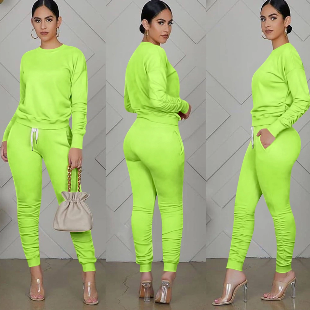 Womens 2Pcs Outfits, Long Sleeve Tops & Long Pants Slim-fit Tracksuit