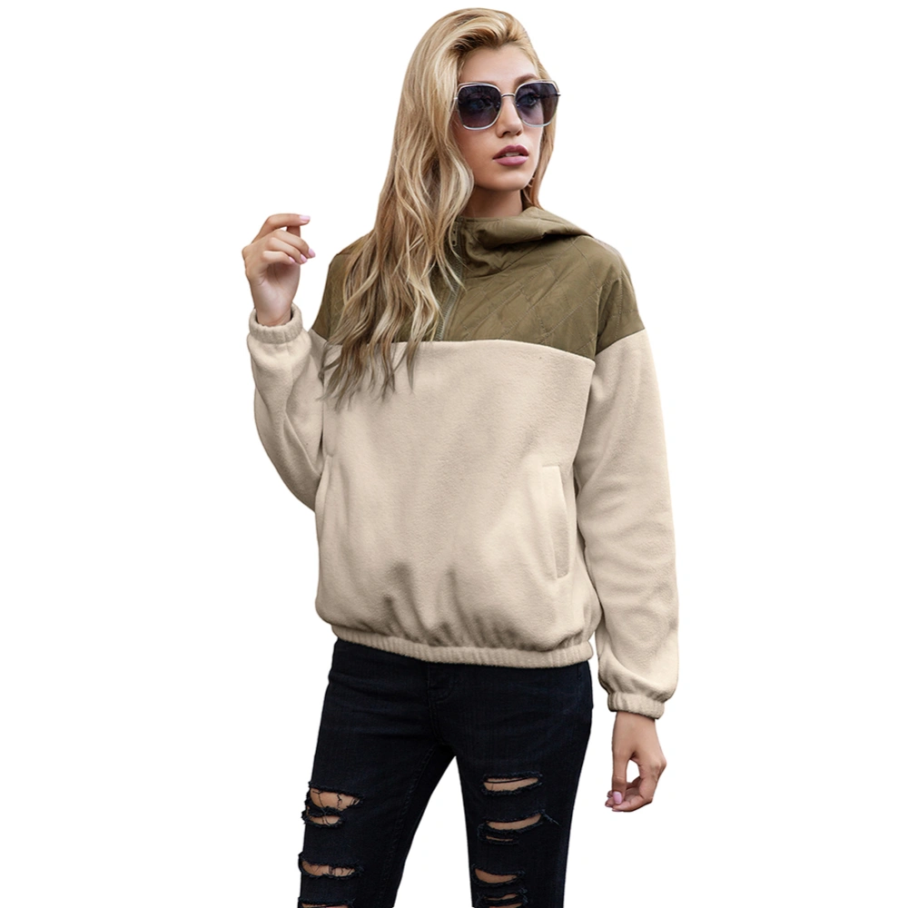 Women Fleece Patchwork Hooded Pullover Sweatshirts Hoodies Coat