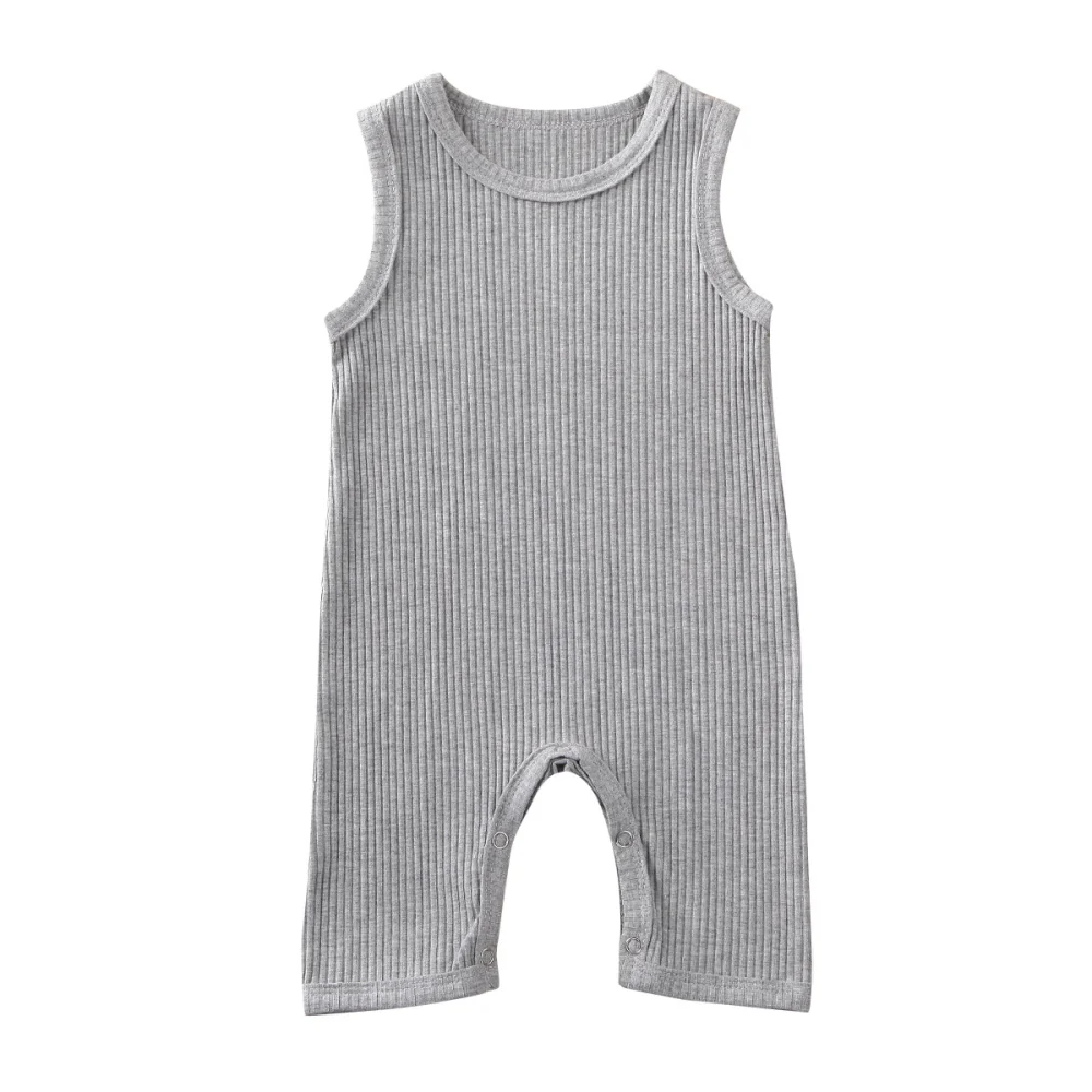 Infant Solid Color Romper, Sleeveless Round Collar Ribbed Cloth One-piece