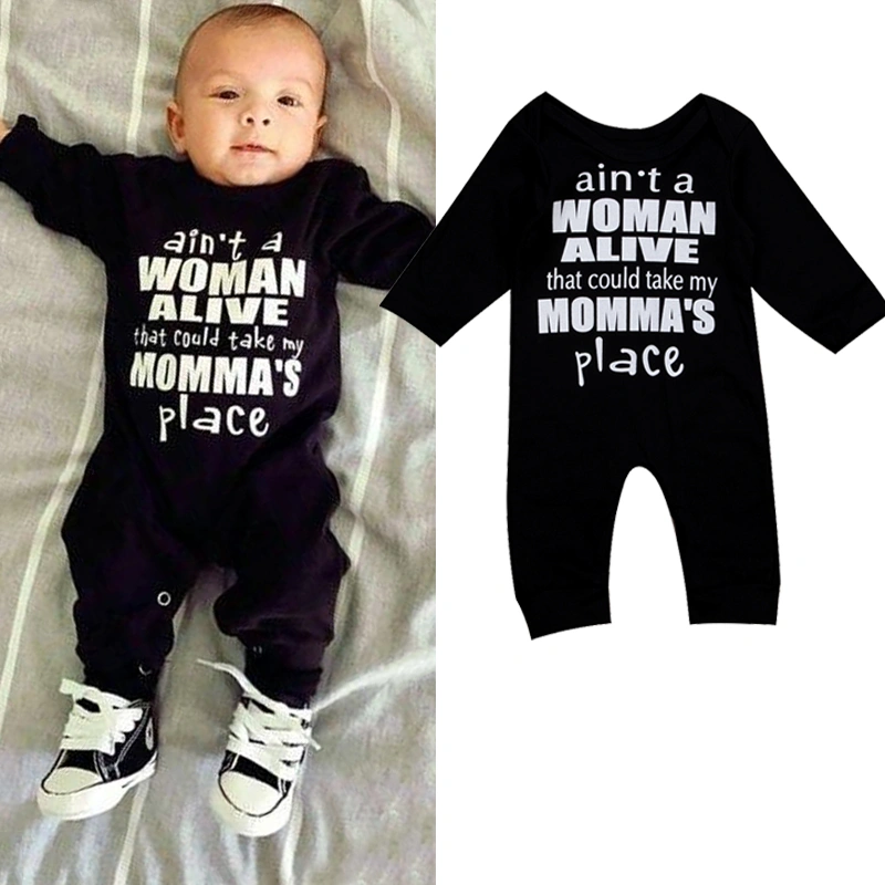 Newborn Baby Unisex Spring Romper, Long Sleeve Letter Print Long Jumpsuit