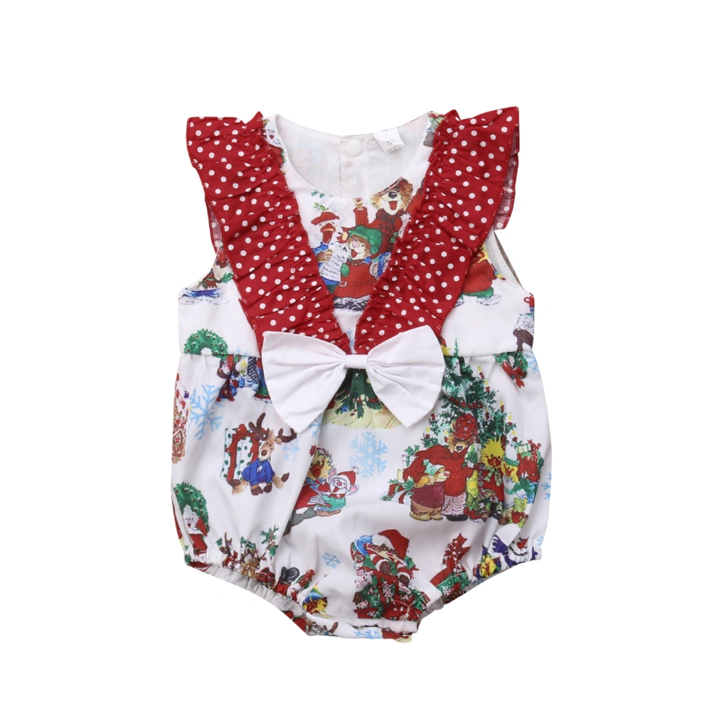 Christmas Baby Girls Bodysuit, Cartoon Sleeveless Ruffled Jumpsuit