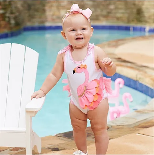 Girls Romper, Adjustable Shoulder Strap Bodysuit, Flamingo Jumpsuit