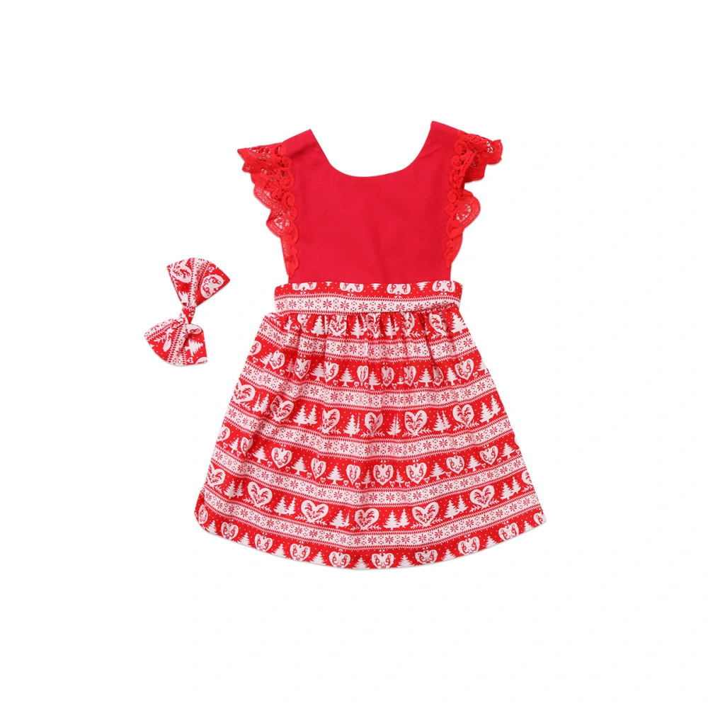 Little Girls Dress/Romper Dress Ruffle Sleeve Festival Printed Round Neck Outfit