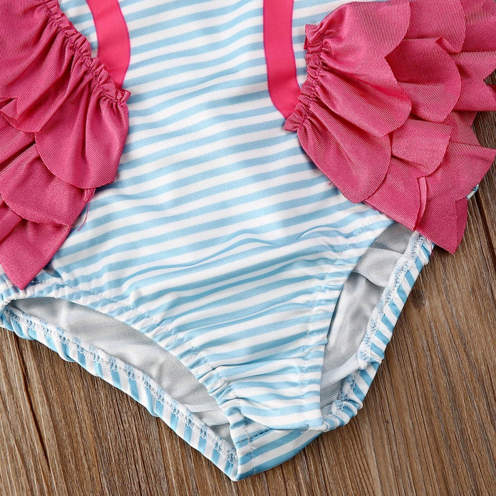 Baby Girls Bathing Suit, 3D Swan & Striped Printed Sleeveless Swimwear