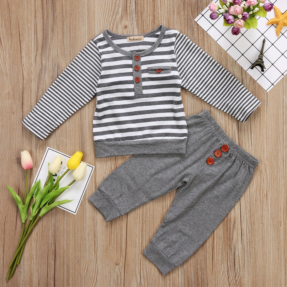 Baby Boy Long Sleeve Cartoon Animal Striped Shirt Tops and Long Pants Outfits