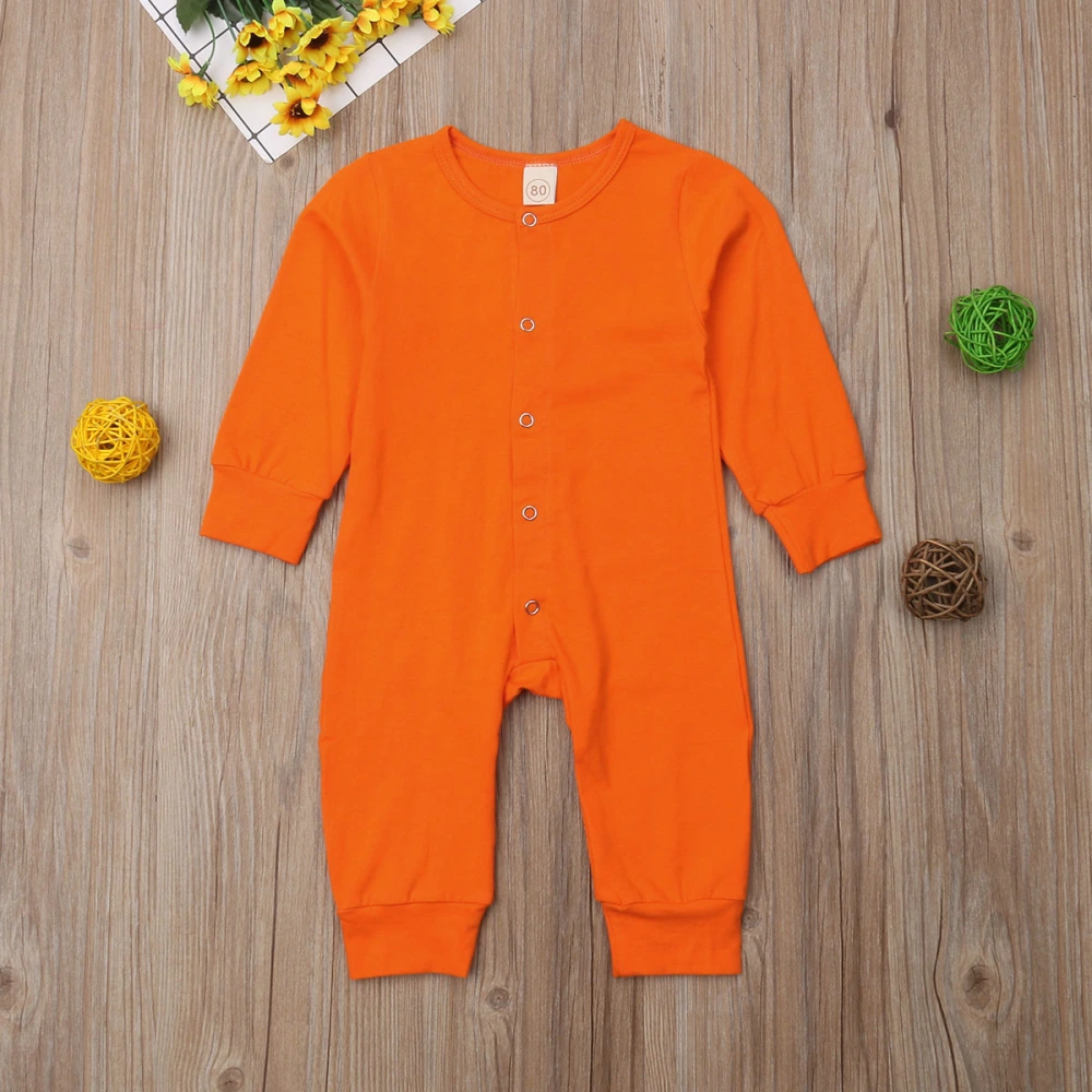 Newborn Baby Unisex Romper, Long Sleeve Solid Button Down Bodysuit