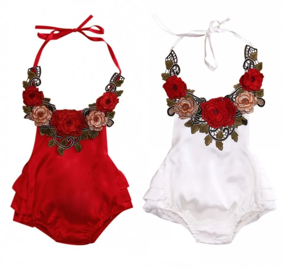 Baby Girls Summer Sleeveless Romper Rose Flowers Backless Bloomers Jumpsuit