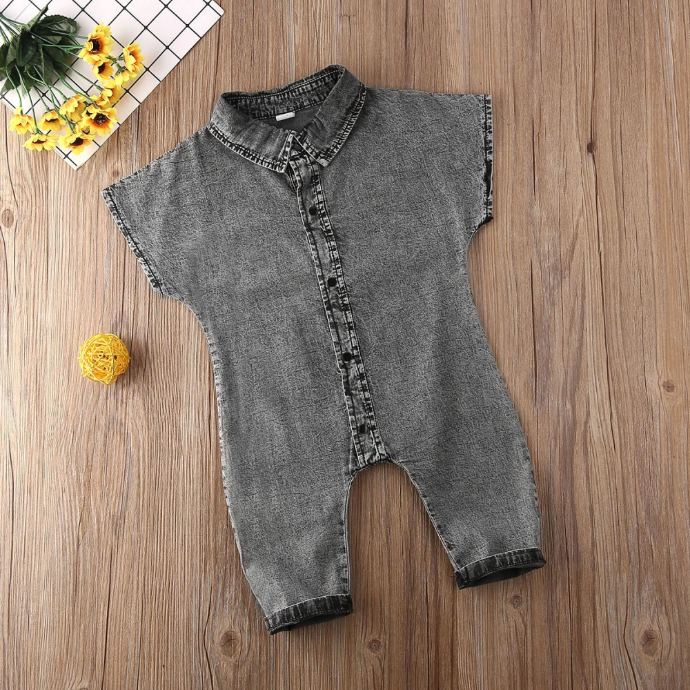 Infant Denim Romper, Summer Short Sleeve Solid Button Down Bodysuit