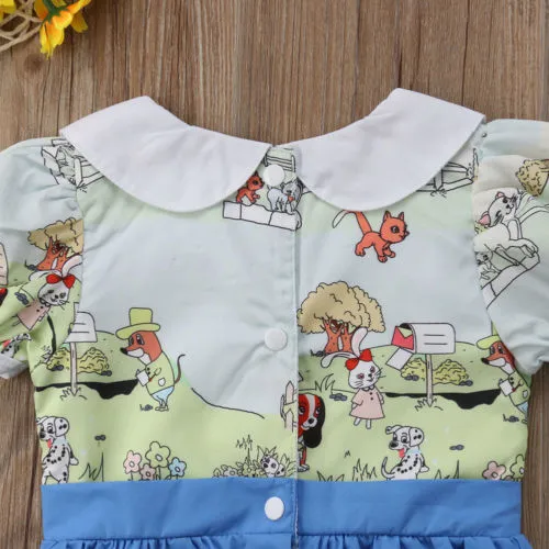 Toddler Summer Romper, Doll Collar Short Sleeve Patchwork Bodysuit