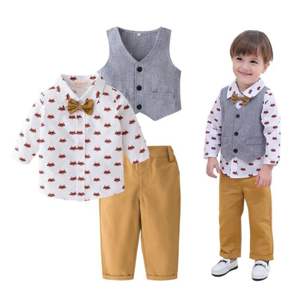 Baby Boy Gentleman Bowtie Suit Waistcoat Long Sleeve Romper Pants Formal Suit