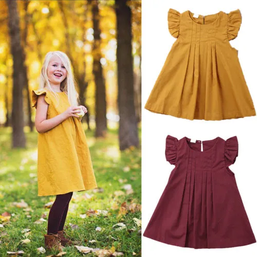 Baby Girls Solid Color Dress Summer Sleeveless Loose Knee-Length Dress