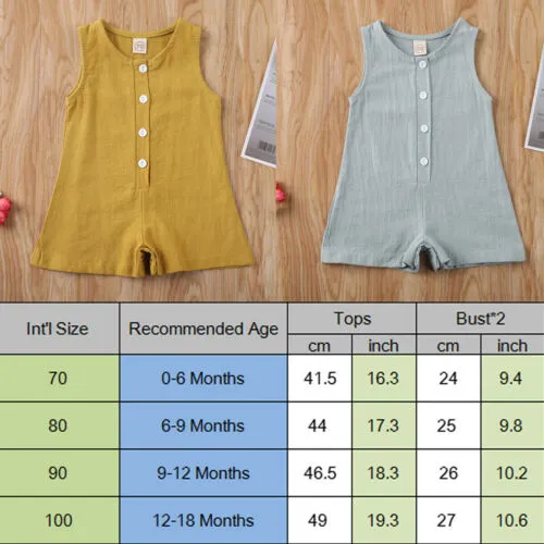 Girls Boys Romper, Solid Color Sleeveless Jumpsuit, One-piece Bodysuit