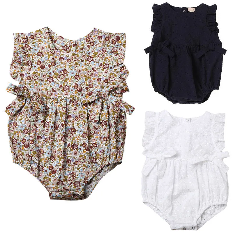 Baby Girls Sleeveless Round Neck Floral Romper Cute Hollow Out Summer Jumpsuit