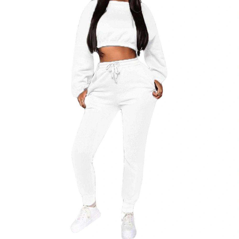 Women Tracksuits 2 PCS Outfits, Navel High Waistline Crop top, drawstring Pants