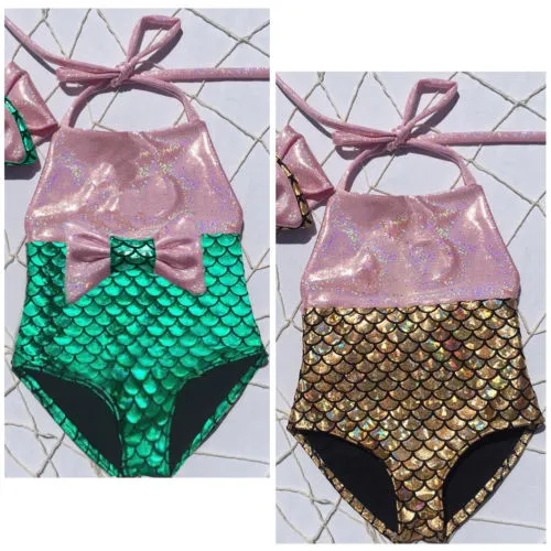 Baby Girl Swimwear Bodysuit, Fish Scales Mermaid Swimsuit+Headband